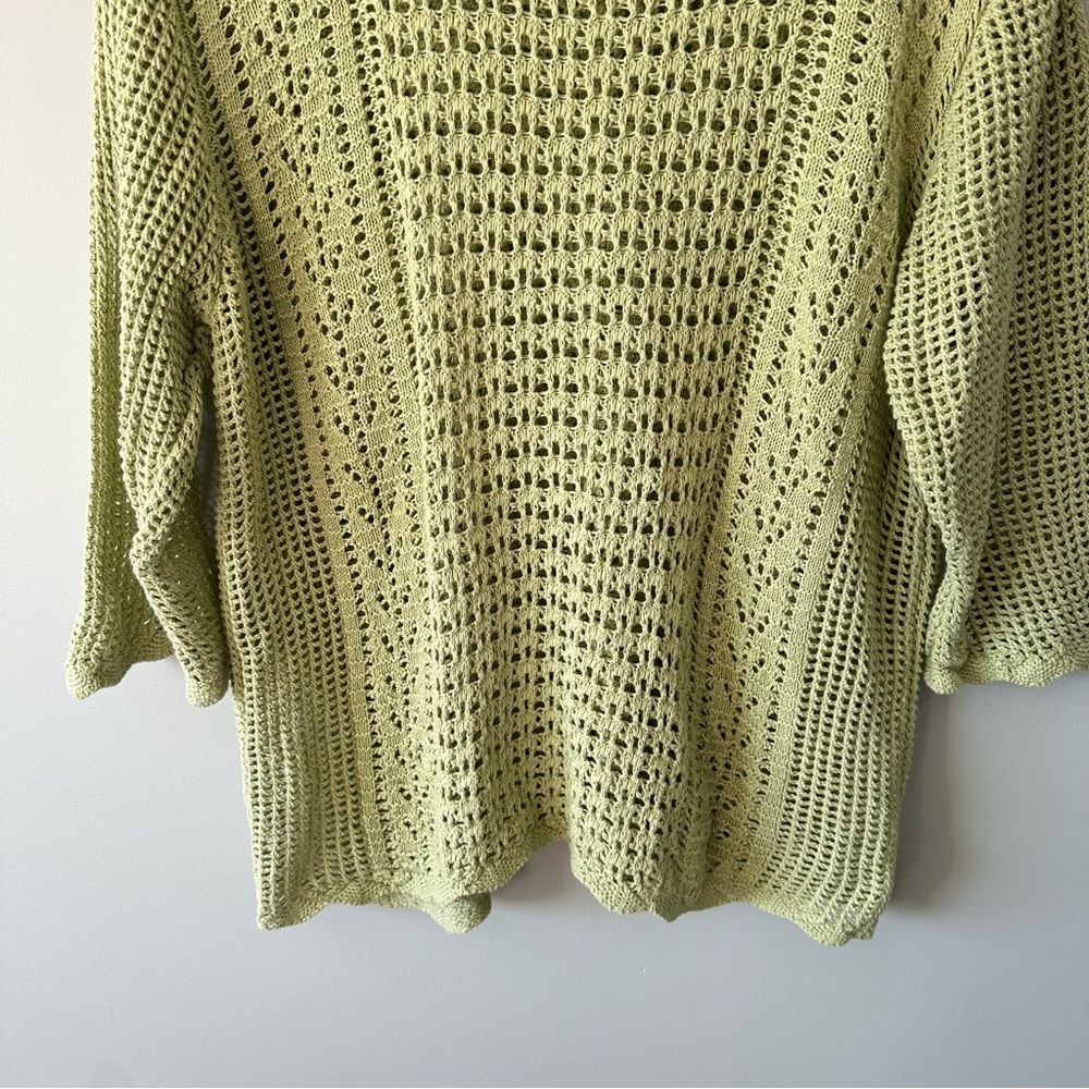 Womens Crochet Knit Sweater Size XL Green Fairy Cottage Boho Linen Cotton - Picture 9 of 11